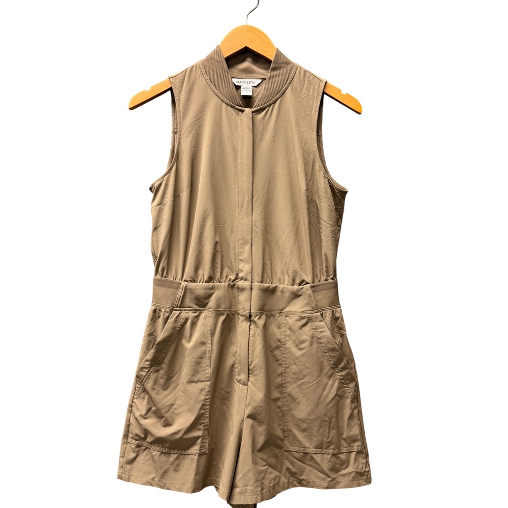 Athleta Romper Womens 6 Brooklyn Utility Sleeveless Tan Activewear Coastal Comfy
